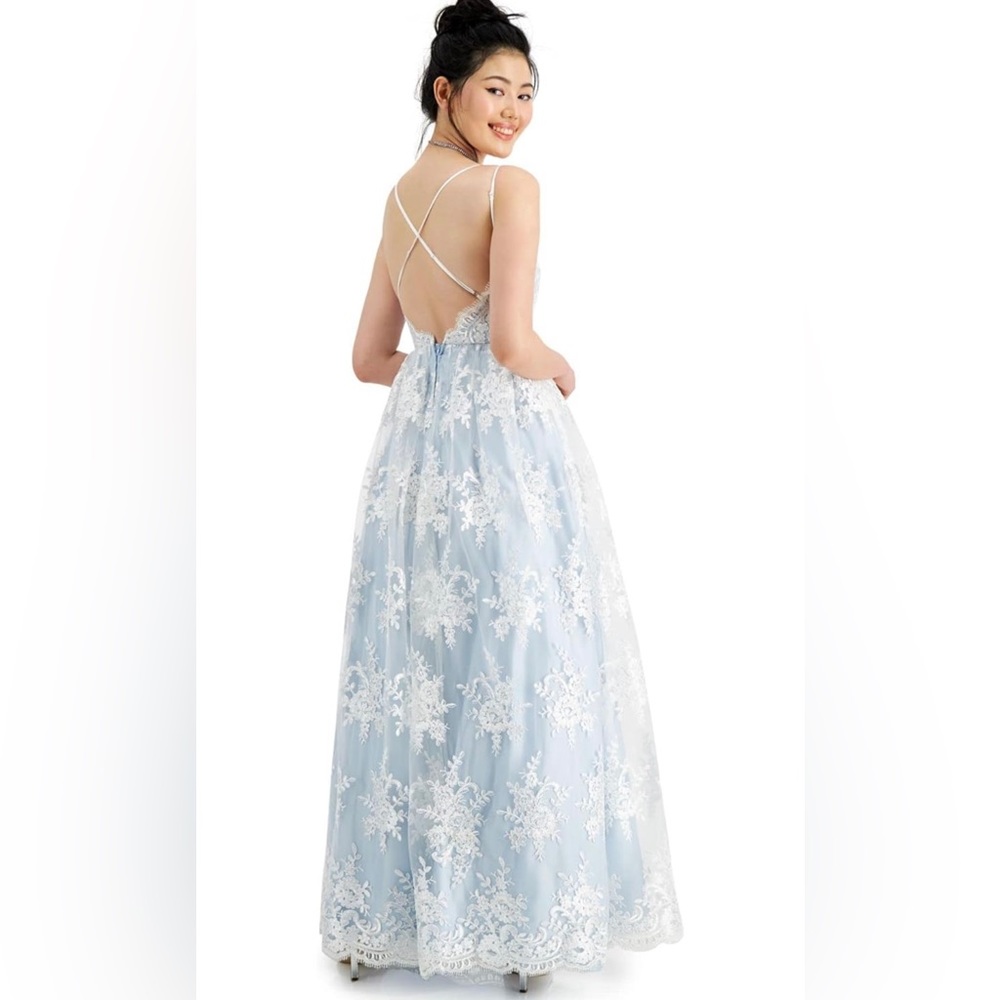 Say Yes To The Prom Light Blue And White Lace Formal Dress